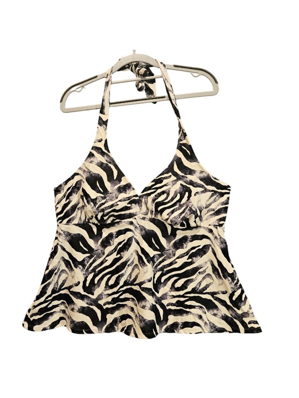 Catalina Women's Swimsuit Top (only) Black Zebra, Plus Size 2X halter neck tie